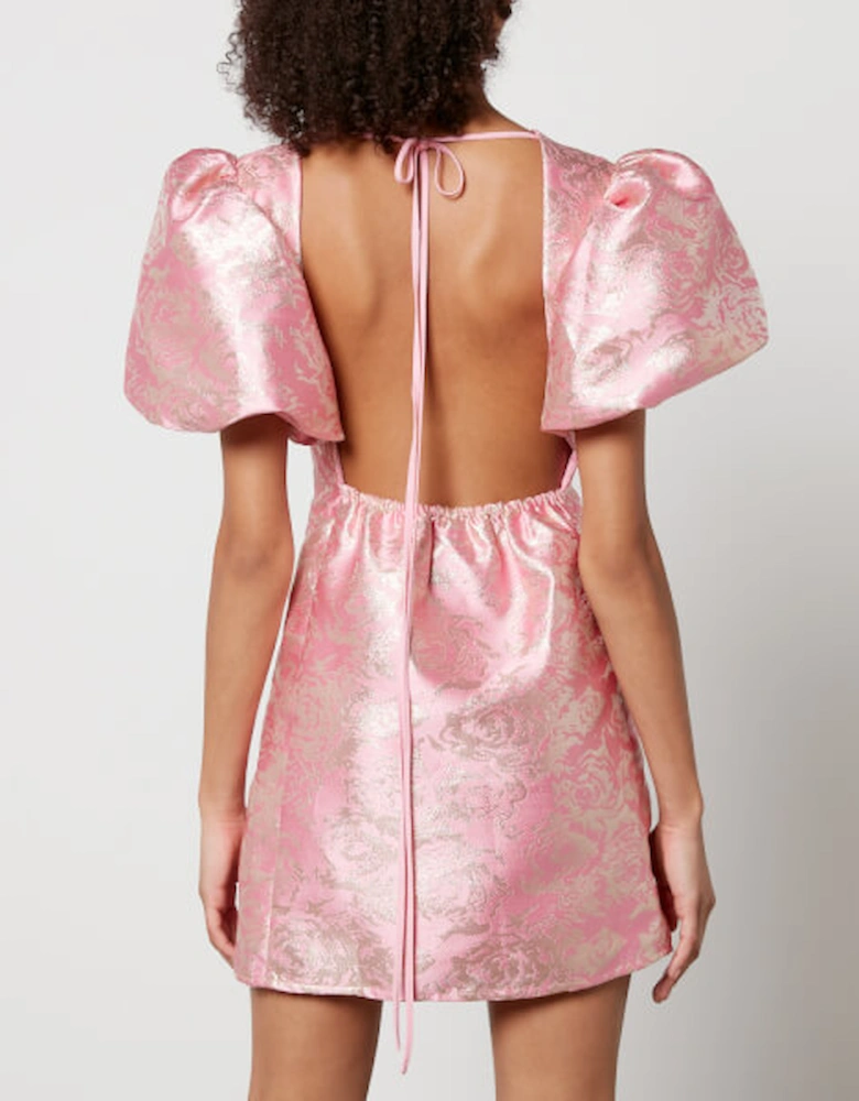 Louise Floral-Jacquard Open-Back Mini Dress