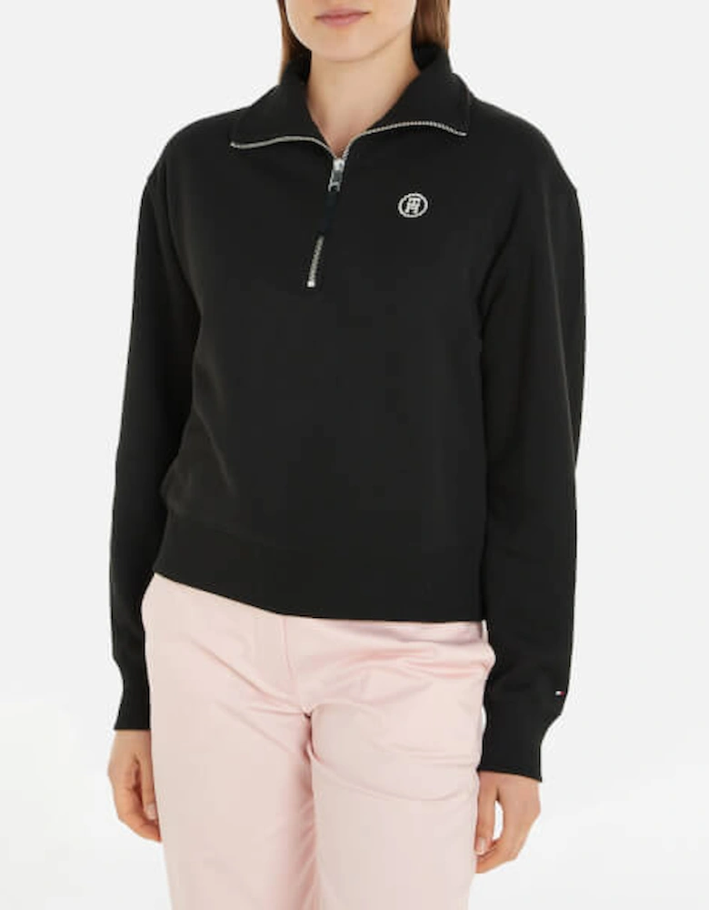 Cropped Cotton-Blend Half-Zip Sweatshirt