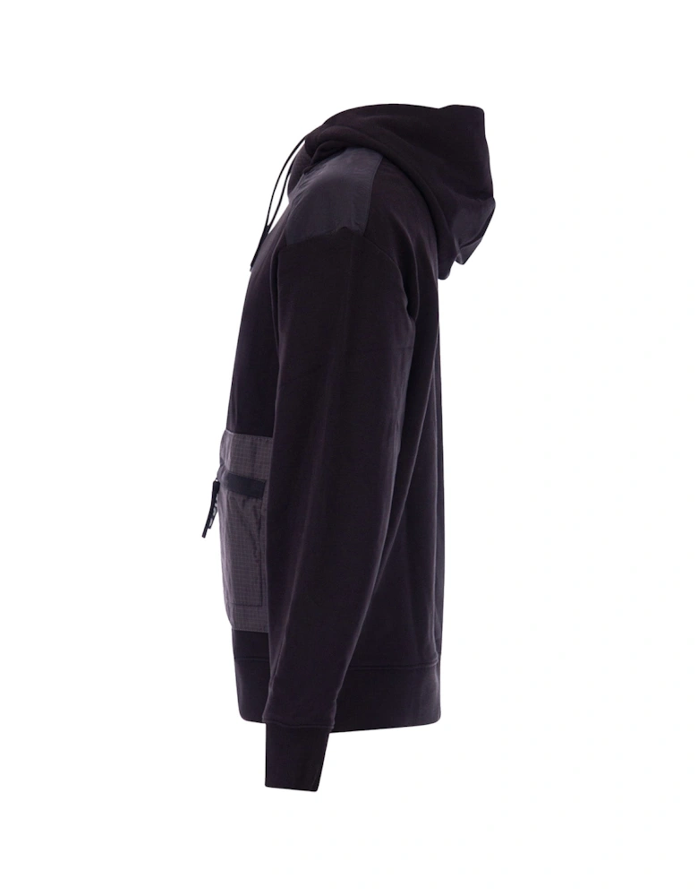 BOSS Relaxed-Fit Hoodie With Ribbed Cuffs In Mixed Materials Black