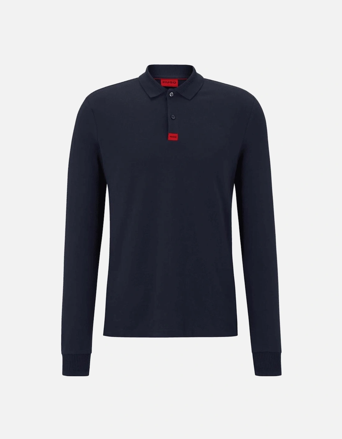 Deresolo Cotton Slim Fit Long Sleeve Navy Polo Shirt, 4 of 3