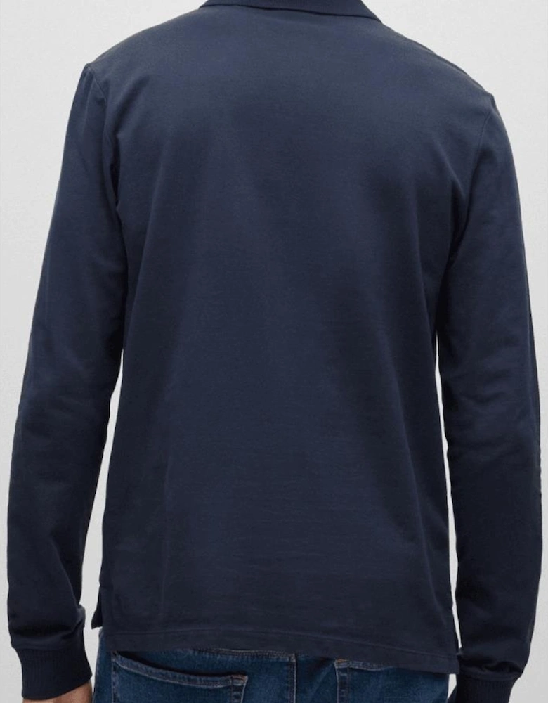 Deresolo Cotton Slim Fit Long Sleeve Navy Polo Shirt