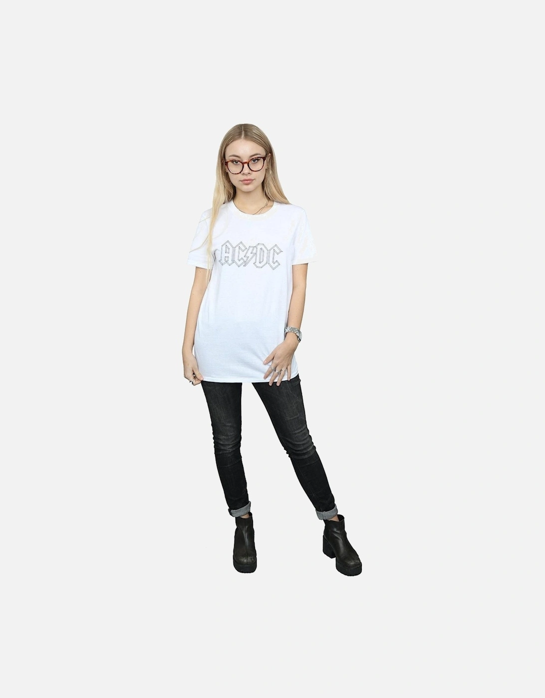 Womens/Ladies Black Outline Logo Cotton Boyfriend T-Shirt