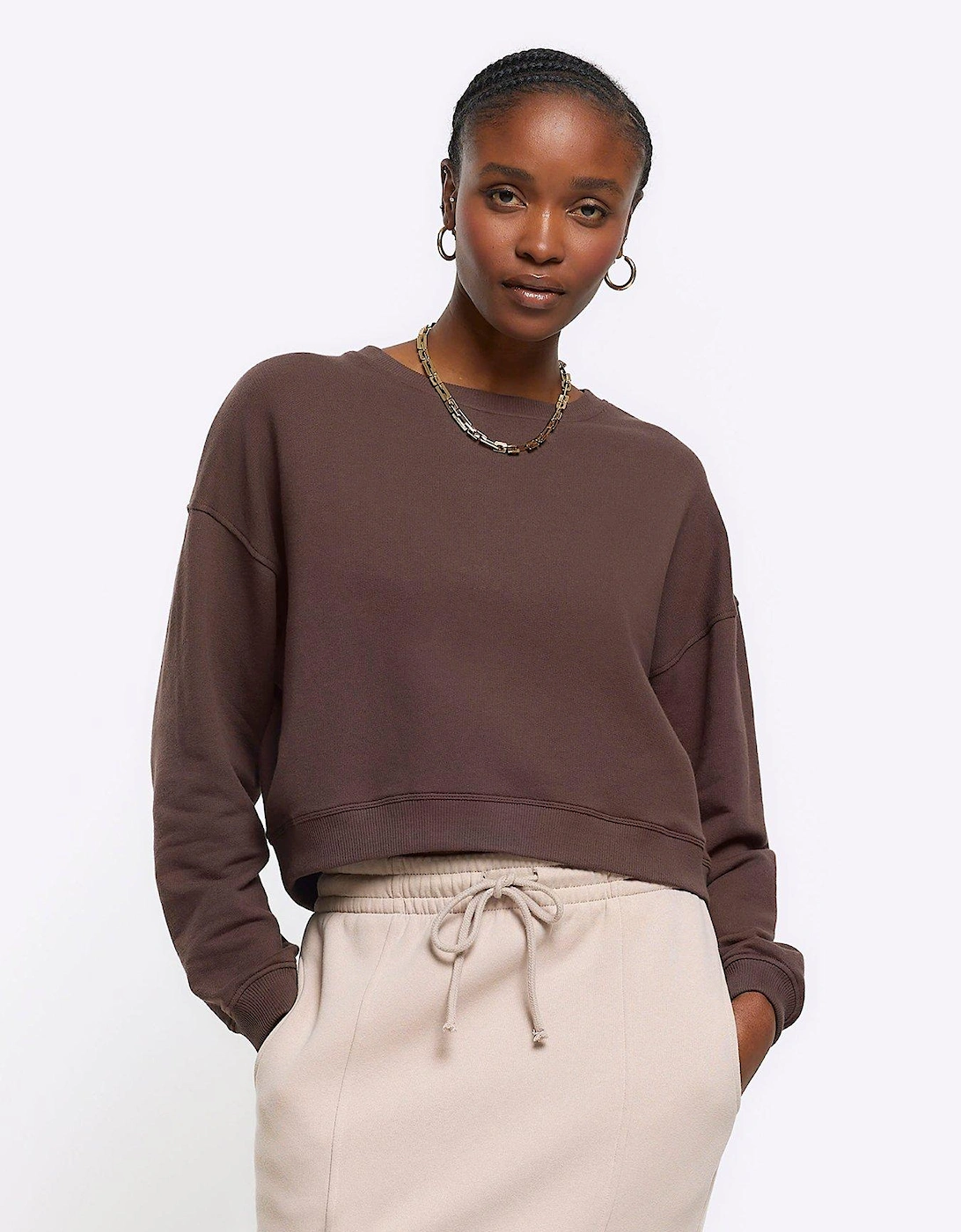 Cropped Sweatshirt - Dark Brown, 2 of 1