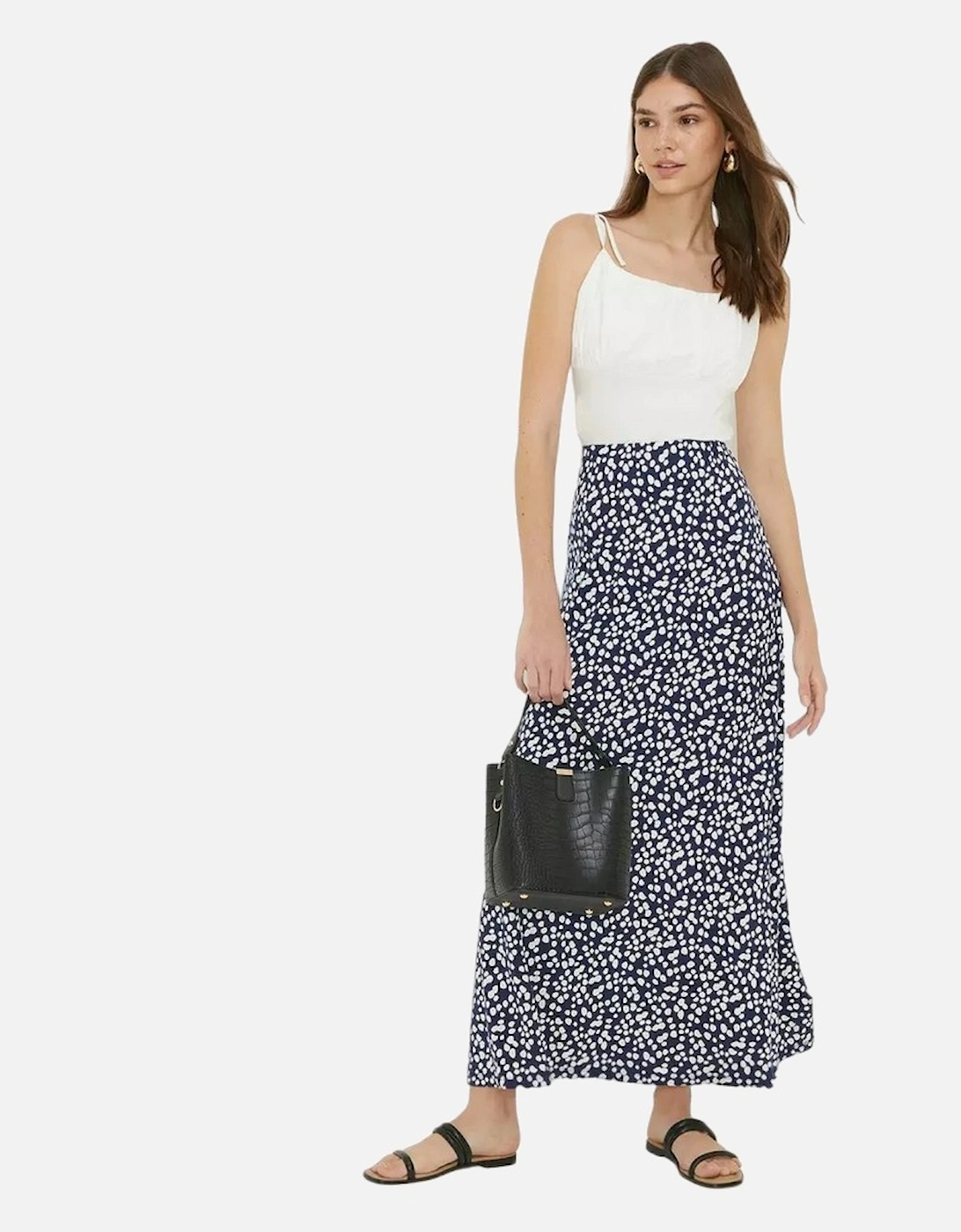 Womens/Ladies Spotted Tall Midi Skirt