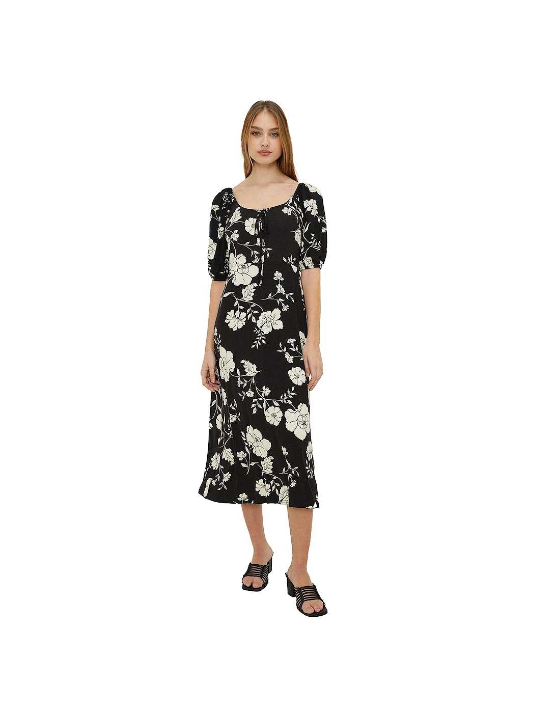 Womens/Ladies Floral Front Tie Midi Dress, 4 of 3