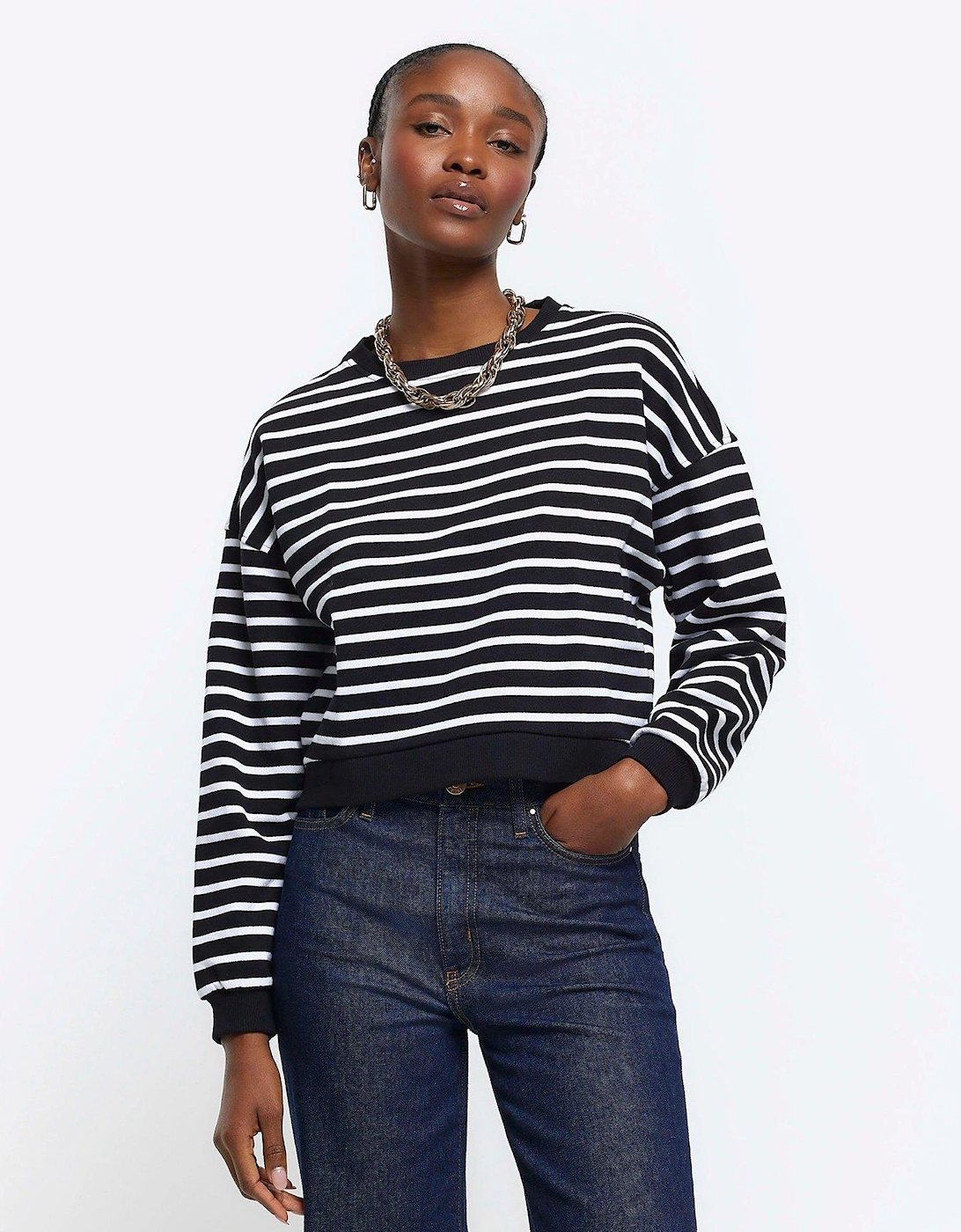 Striped Cropped Sweatshirt - Black, 6 of 5