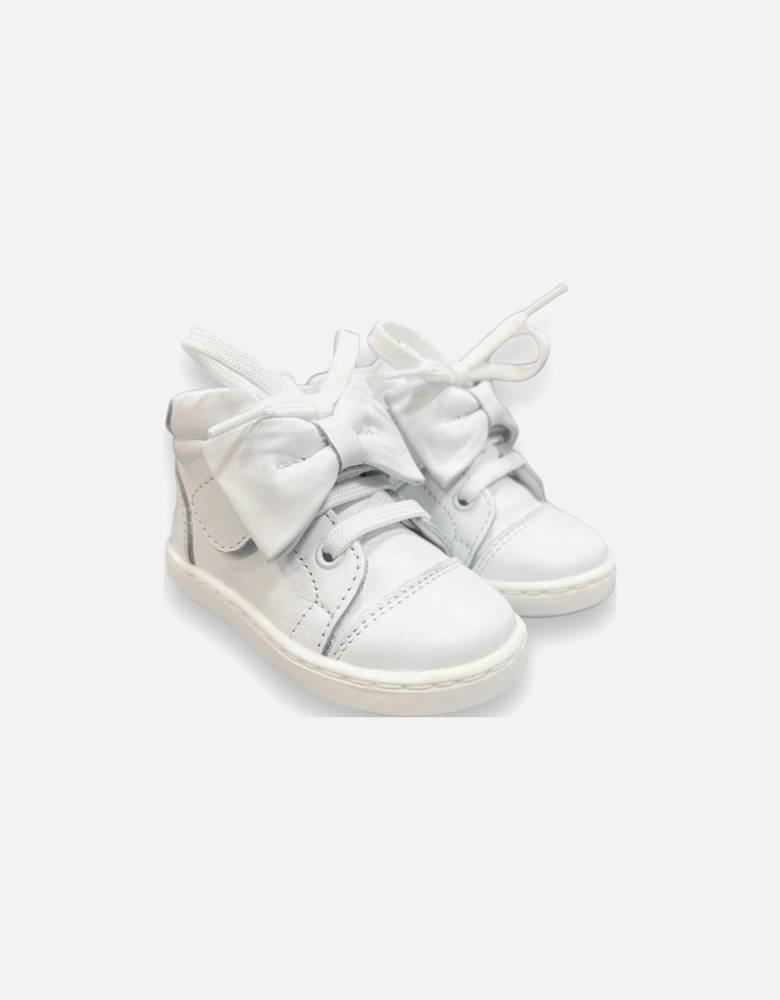 White Leather Tatiana Bow Hi-Top Trainers