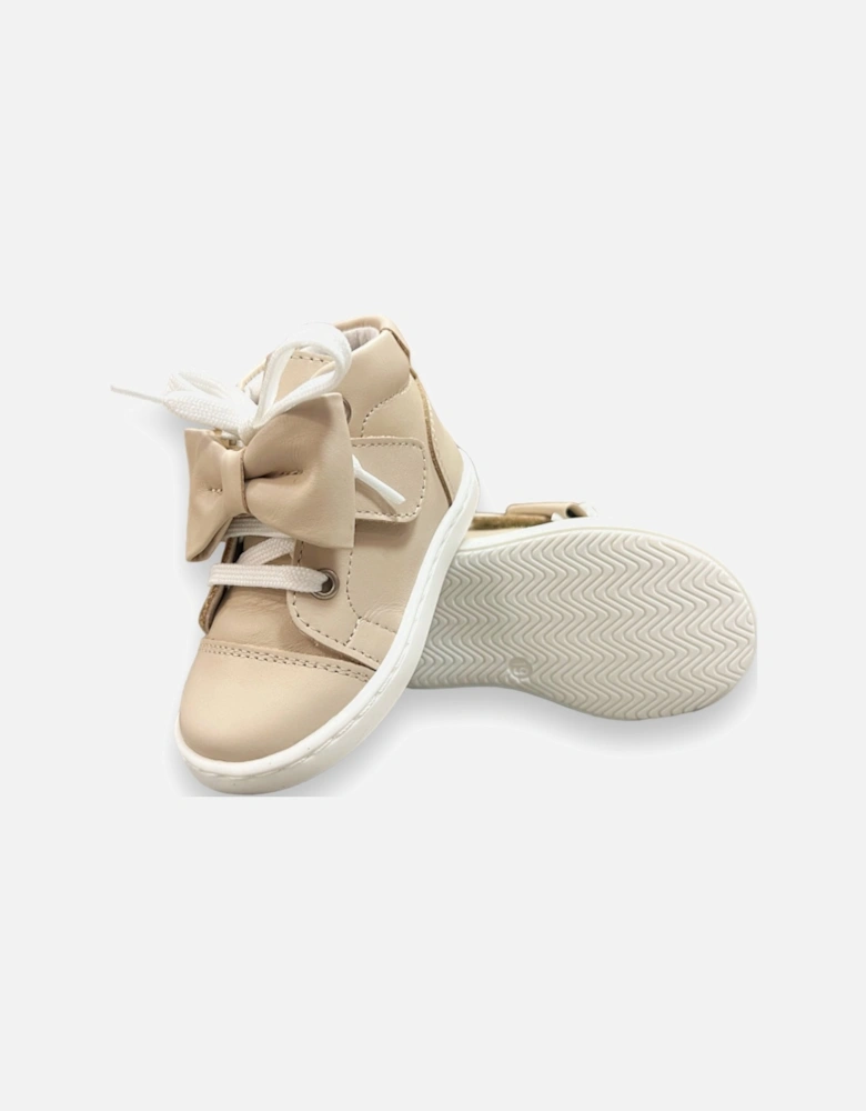 Nude Leather Tatiana Bow Hi-Top Trainers