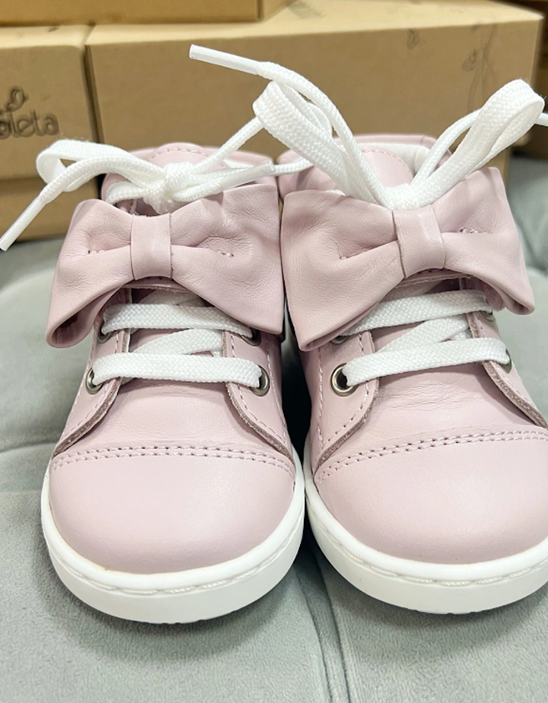 Pink Leather Tatiana Bow Hi-Top Trainers, 6 of 5