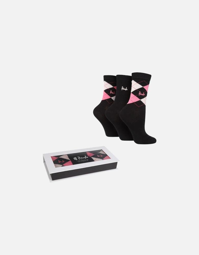 3 PAIR LADIES ARGYLE SOCKS GIFT BOX