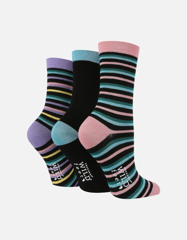 3PK 4-8 LADIES SOCKS 3PK JACQUARDBLACK - MULTI STRIPE