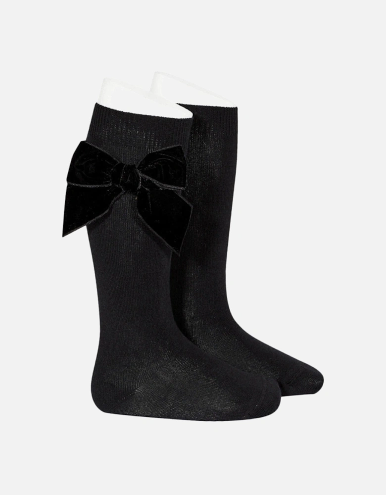 Black Velvet Bow Knee Socks