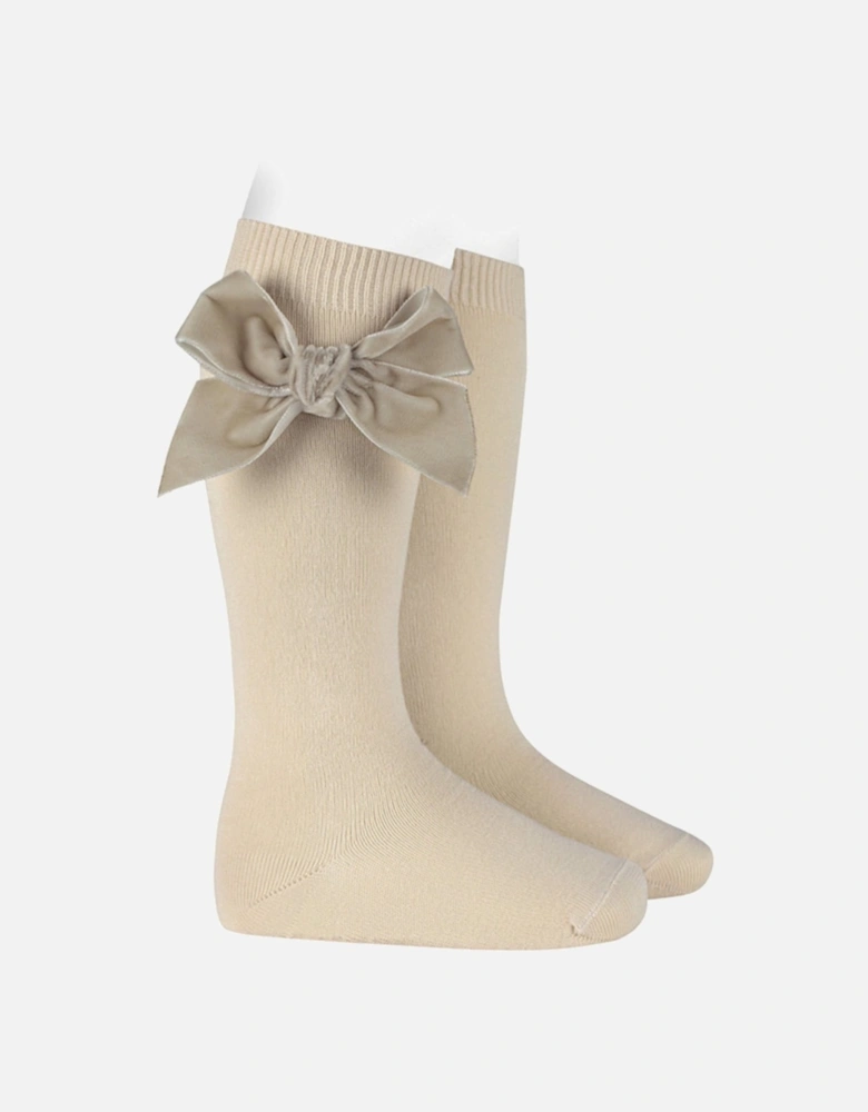Linen Velvet Bow Knee Socks