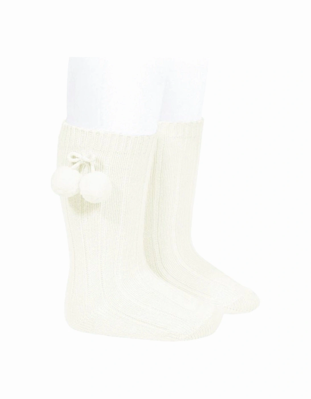Ivory Pom Ribbed Knee Socks, 2 of 1