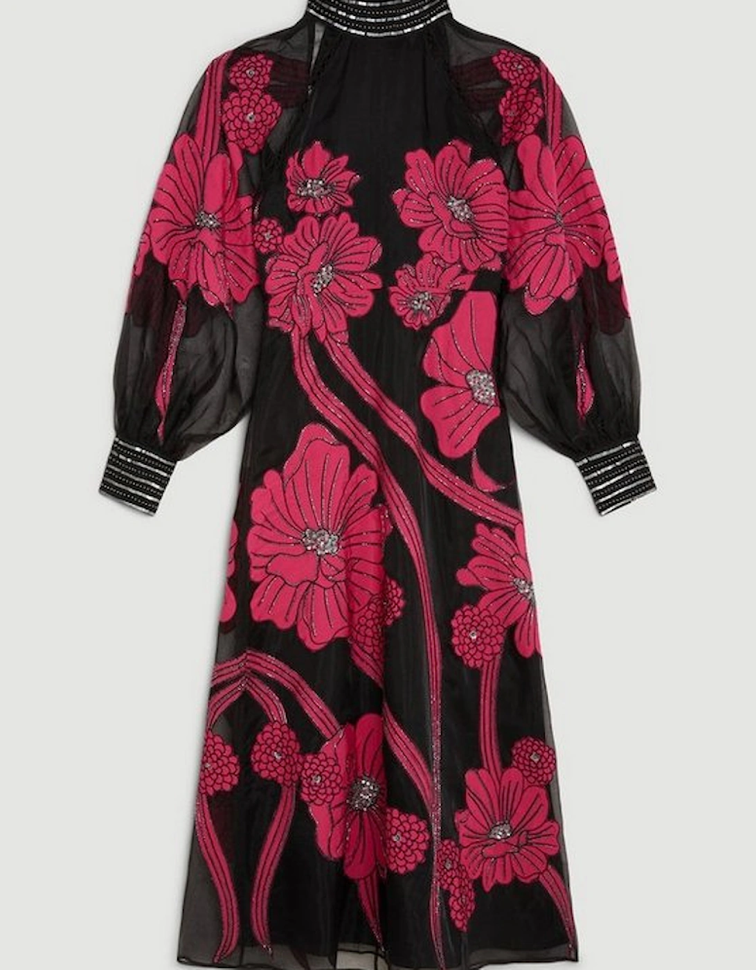 Applique Organdie Floral Graphic Woven Maxi Dress