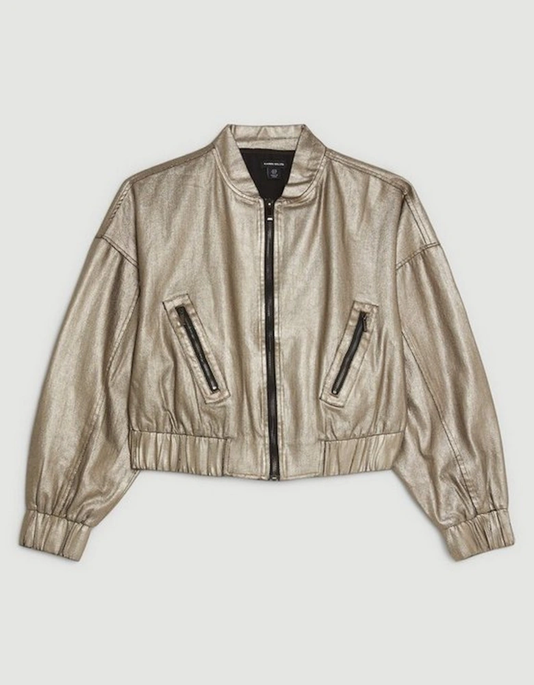 Metallic Denim Woven Bomber Jacket