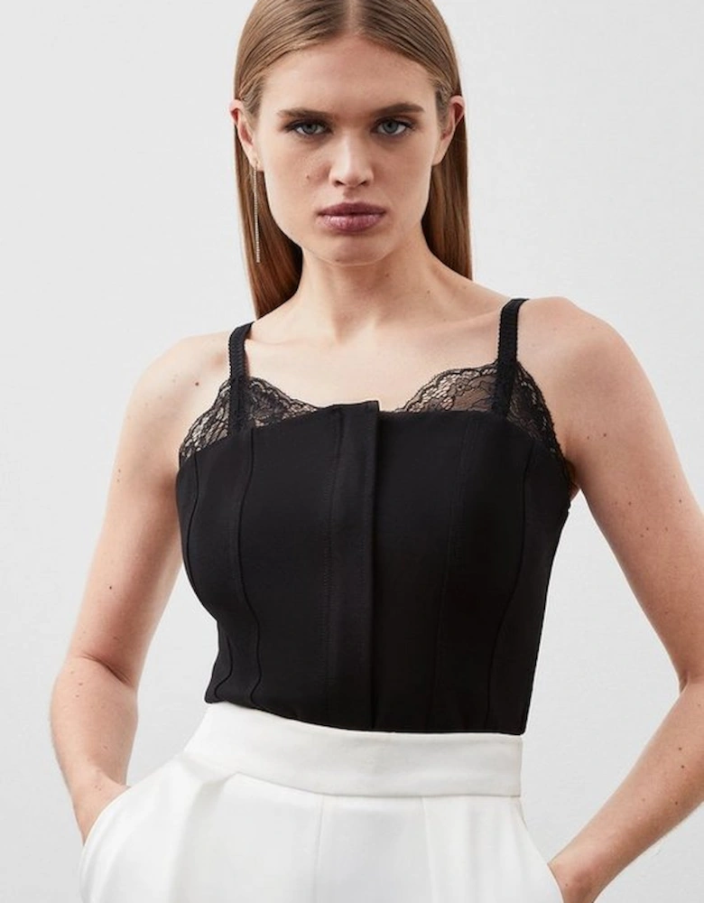 Jersey Ponte And Lace Panelled Top