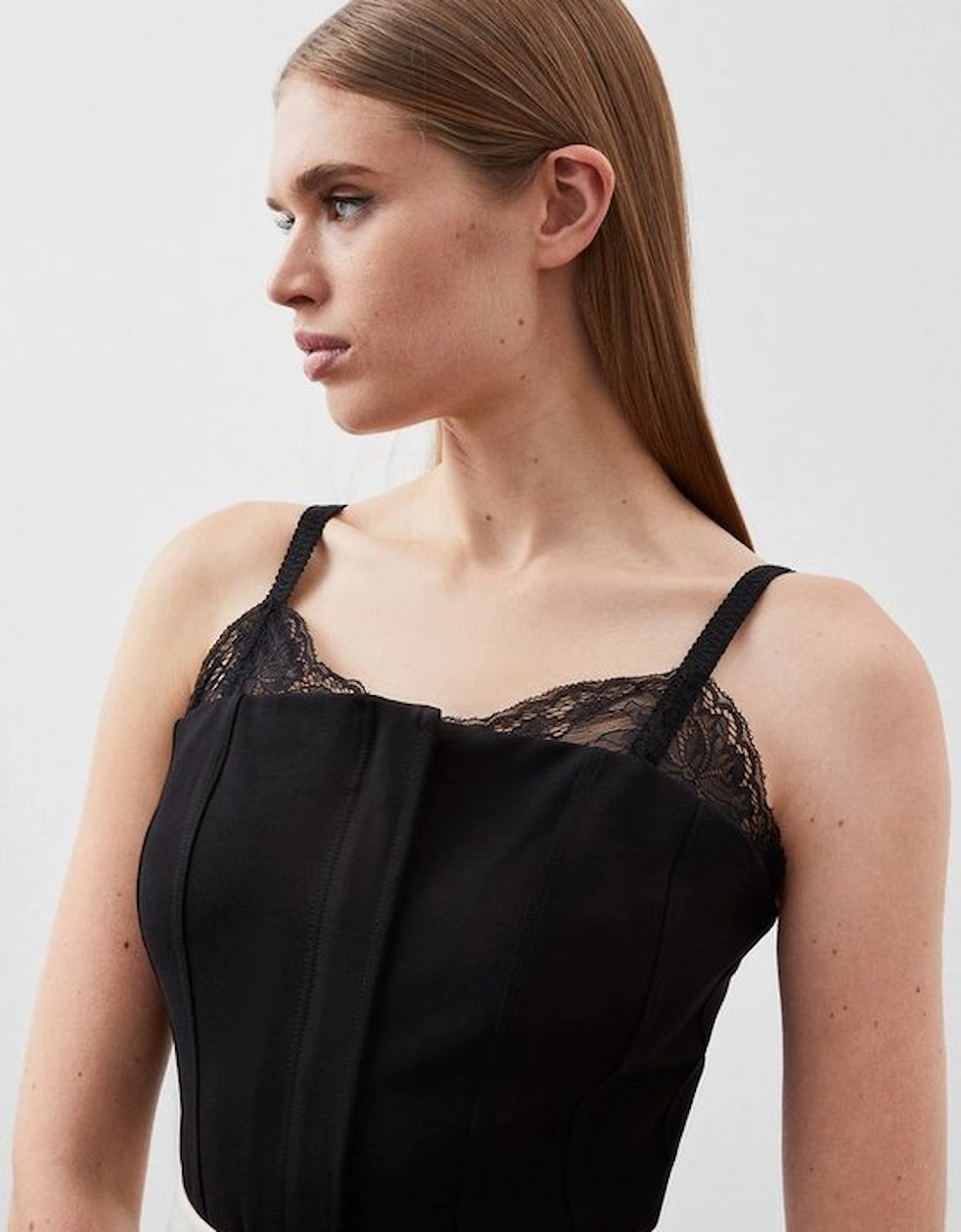 Jersey Ponte And Lace Panelled Top