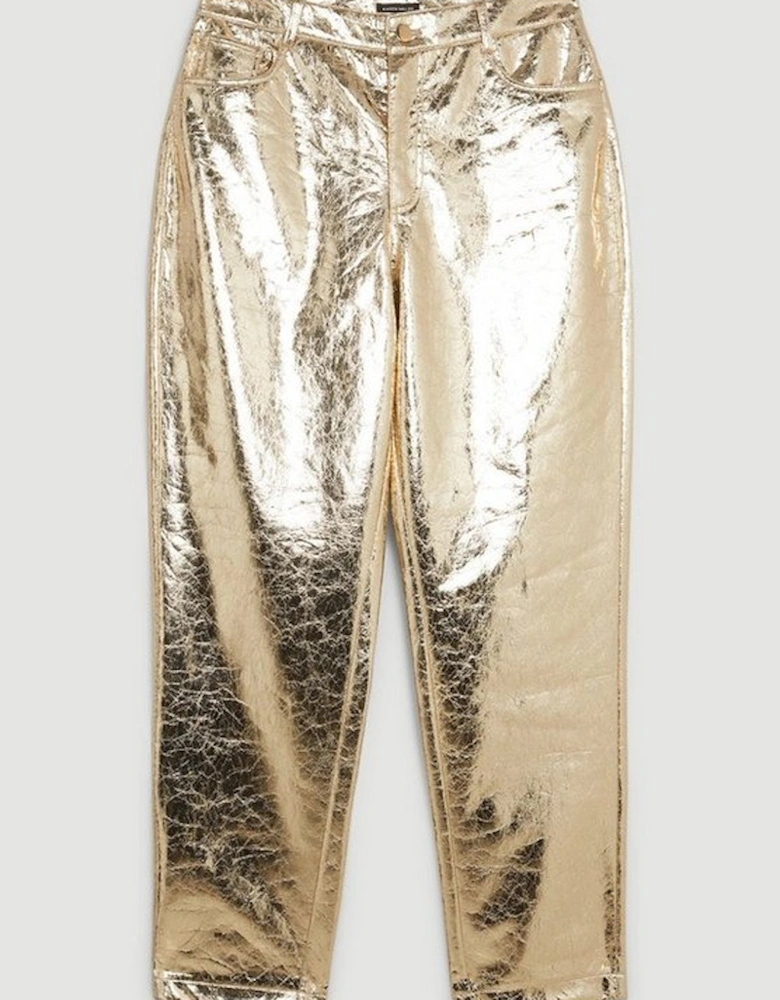 Metallic Faux Leather Straight Trousers