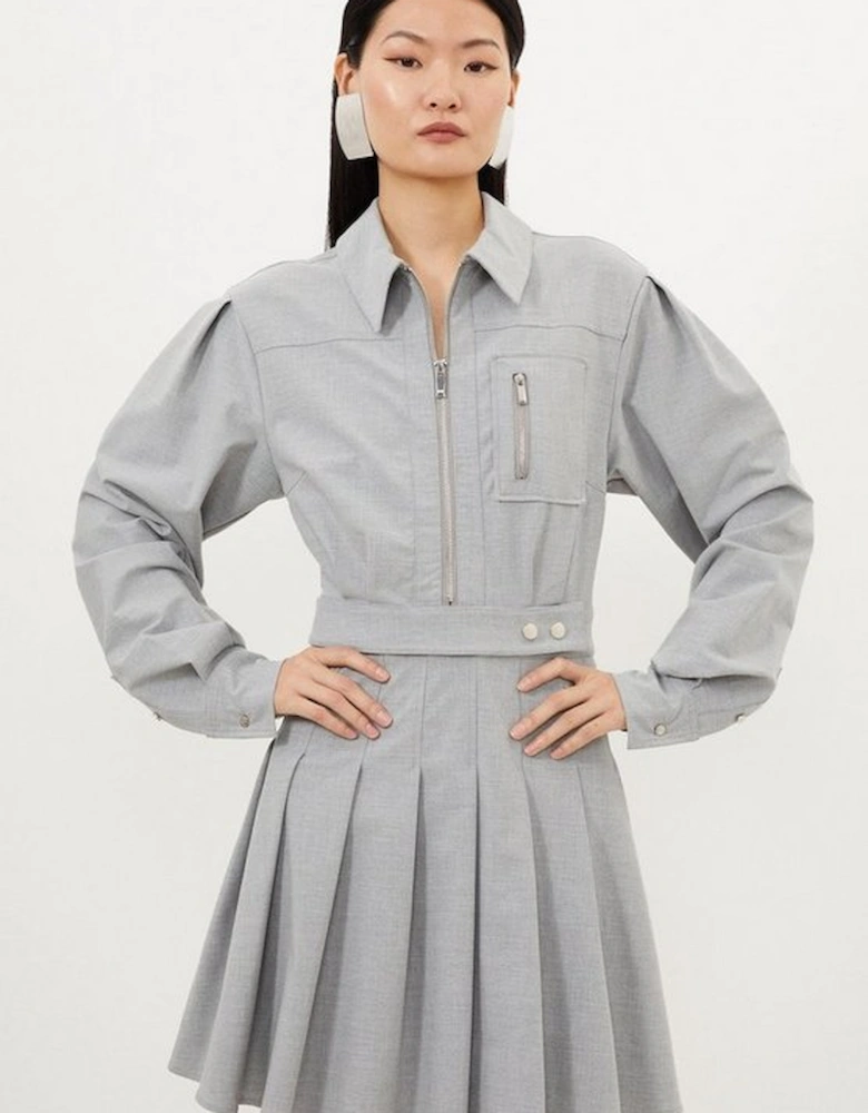 Grey Marl Wool Mix Shirt Mini Dress