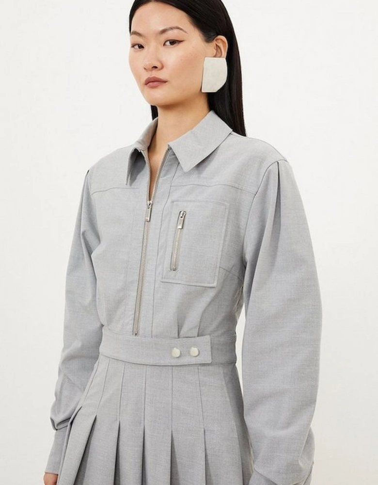 Grey Marl Wool Mix Shirt Mini Dress