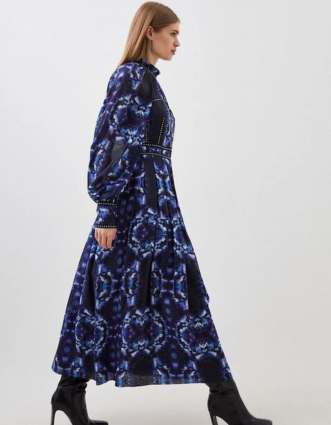 Silk Cotton Border Print Woven Midi Dress