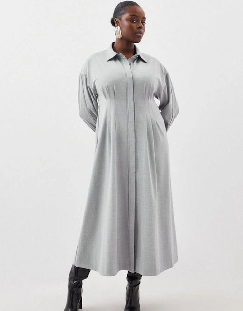 Plus Size Grey Marl Wool Mix Shirt Midi Dress