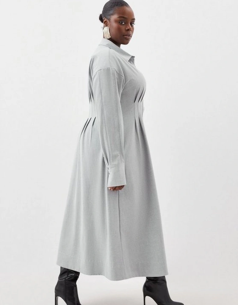 Plus Size Grey Marl Wool Mix Shirt Midi Dress