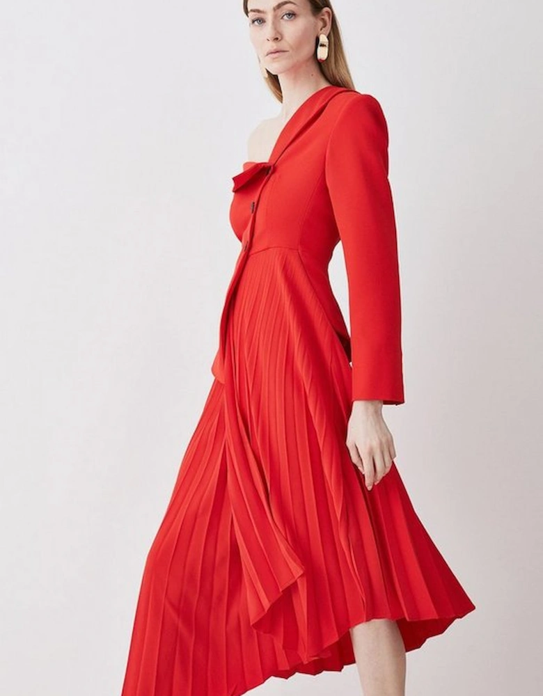 Petite Tailored Crepe Asymmetric Pleated Midi Dress