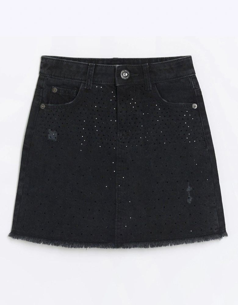 Girls Denim Diamante Skirt - Blue