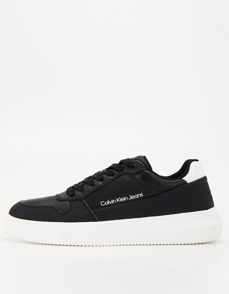 Chunky Cupsole Low Leather Trainer - Black/white