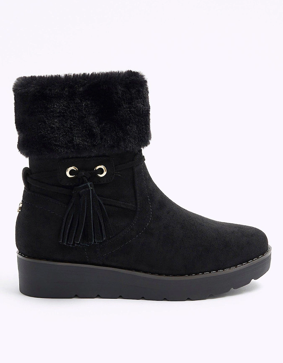 Fur Detail Wedge Boot - Black, 3 of 2