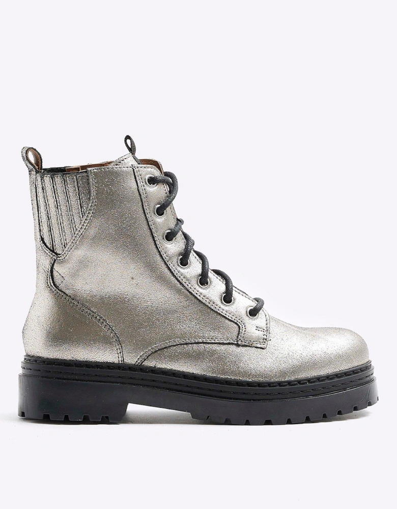 Elastic Lace Up Boot - Silver