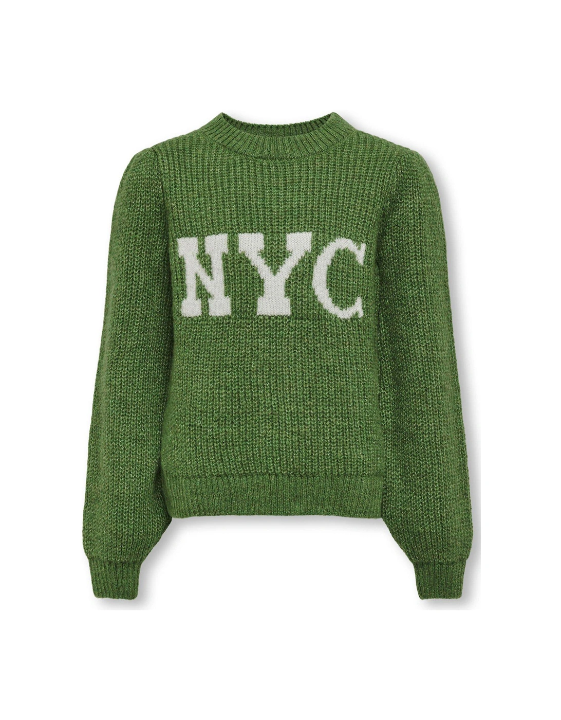 Girls NYC Slogan Knitted Jumper - Green, 3 of 2
