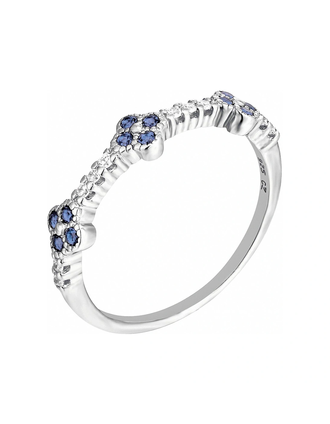 Sterling silver blue CZ flower ring, 2 of 1