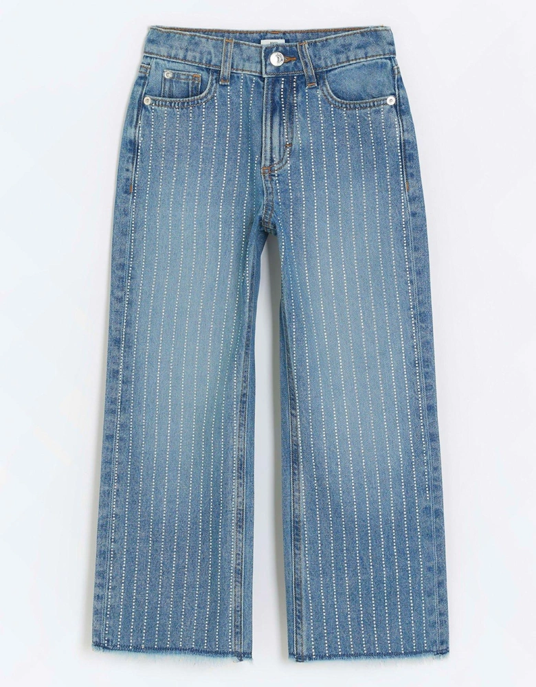 Girls Embellished Straight Jeans - Blue
