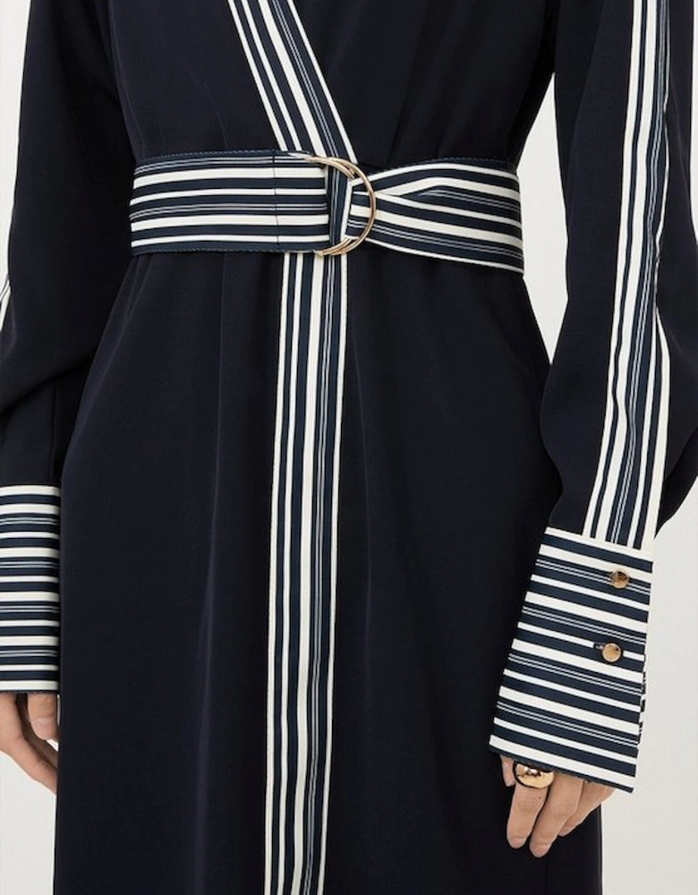 Collared Contrast Twill Woven Belted Midaxi Dress