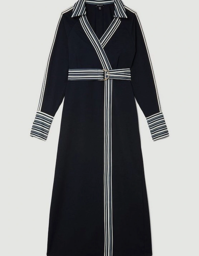 Collared Contrast Twill Woven Belted Midaxi Dress