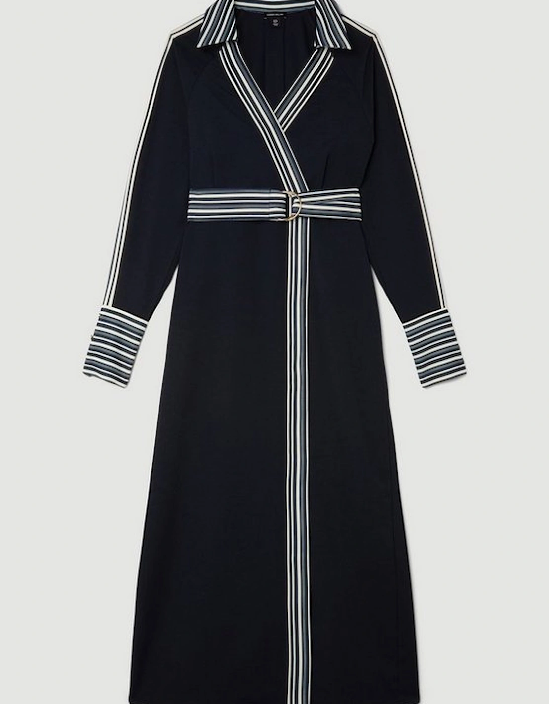 Collared Contrast Twill Woven Belted Midaxi Dress