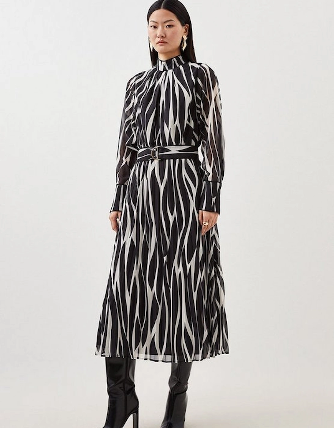 Abstract Print Pleated Georgette Woven Midi Dress, 5 of 4