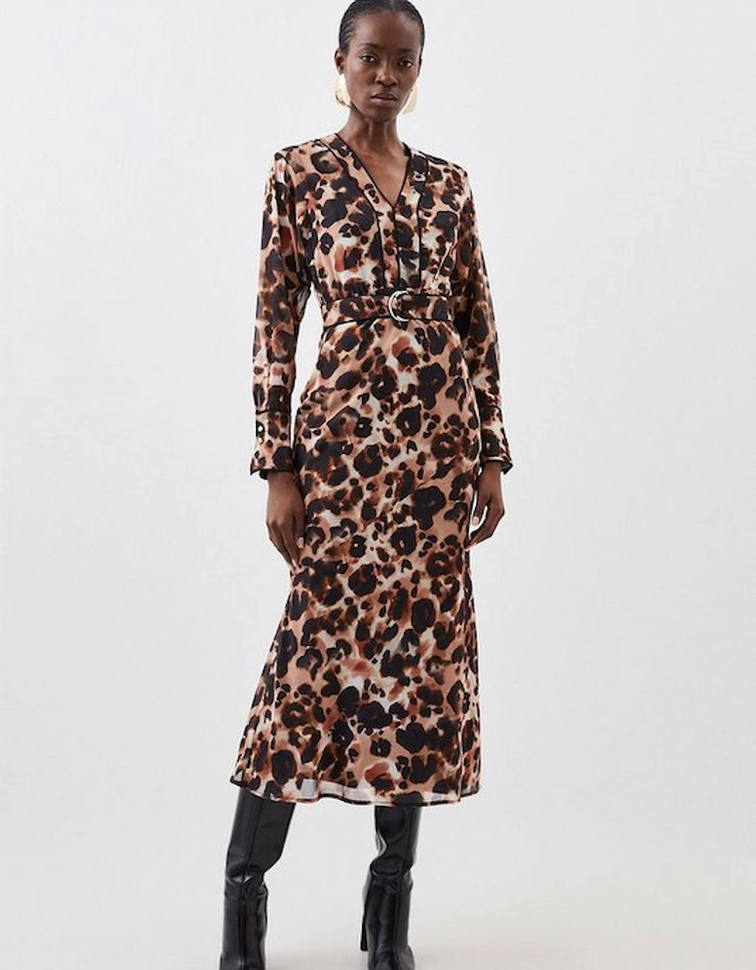Blurred Animal Print Pleated Georgette Woven Midaxi Dress, 5 of 4
