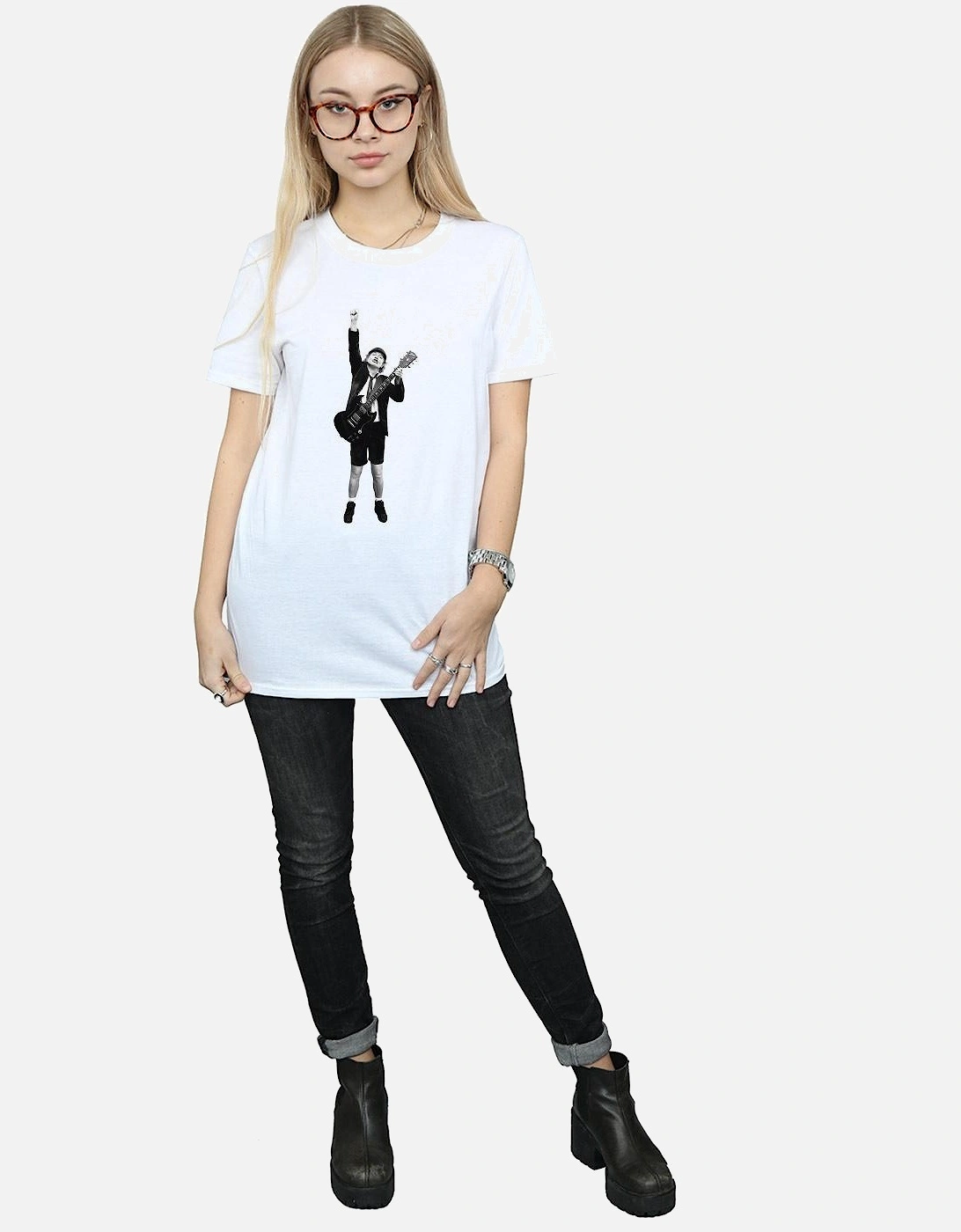 Womens/Ladies Angus Young Cut Out Cotton Boyfriend T-Shirt