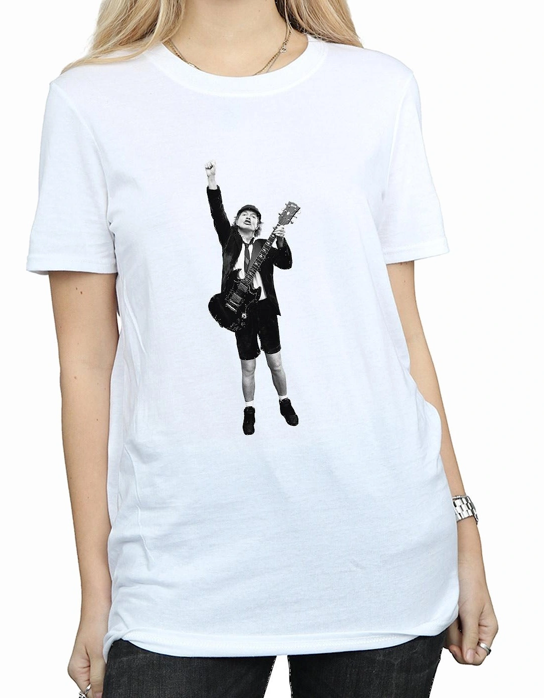 Womens/Ladies Angus Young Cut Out Cotton Boyfriend T-Shirt
