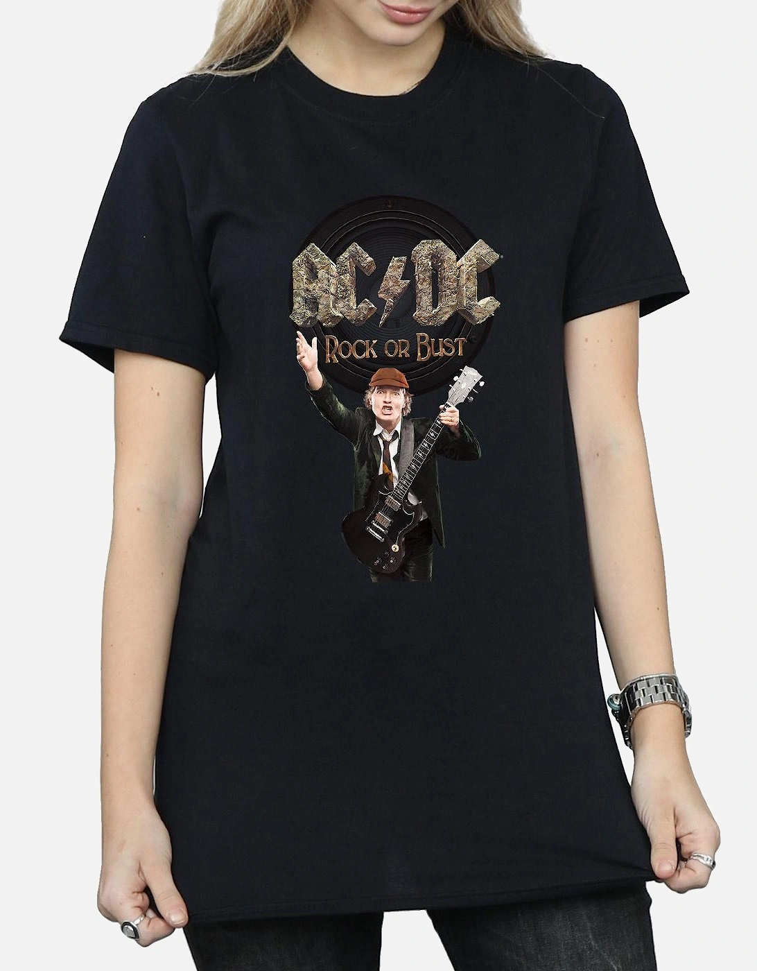 Womens/Ladies Rock Or Bust Angus Young Cotton Boyfriend T-Shirt