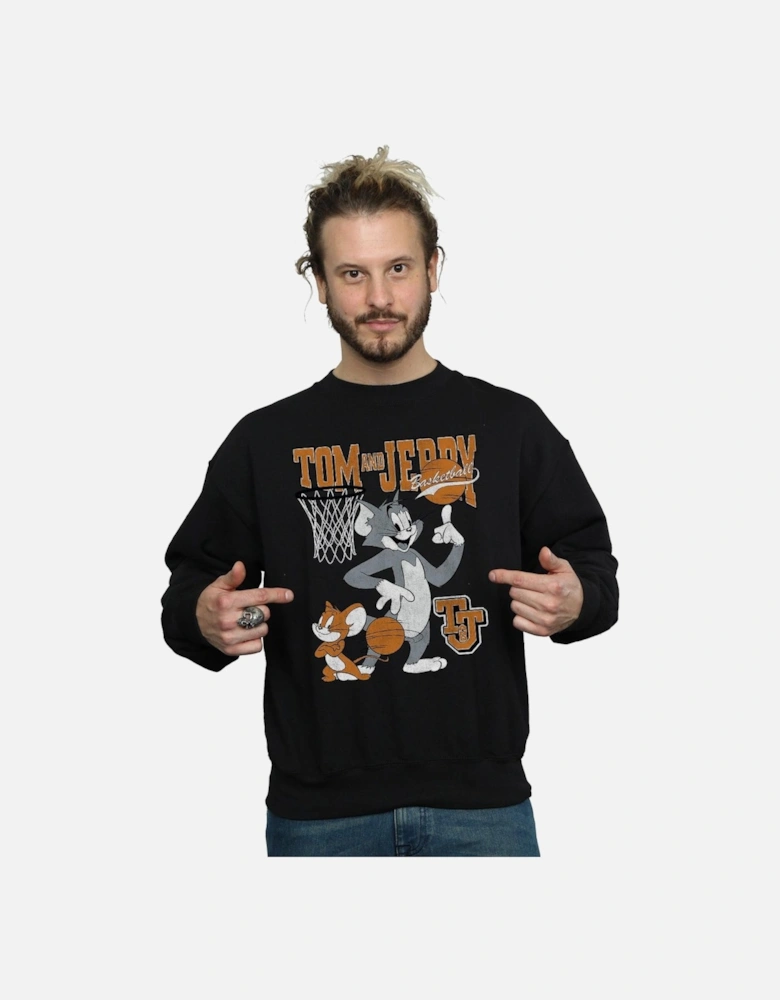 Tom and Jerry Mens Spinning Basketball Cotton Sweatshirt