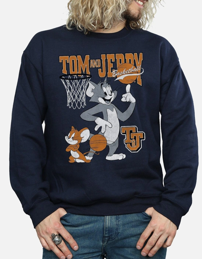Tom and Jerry Mens Spinning Basketball Cotton Sweatshirt