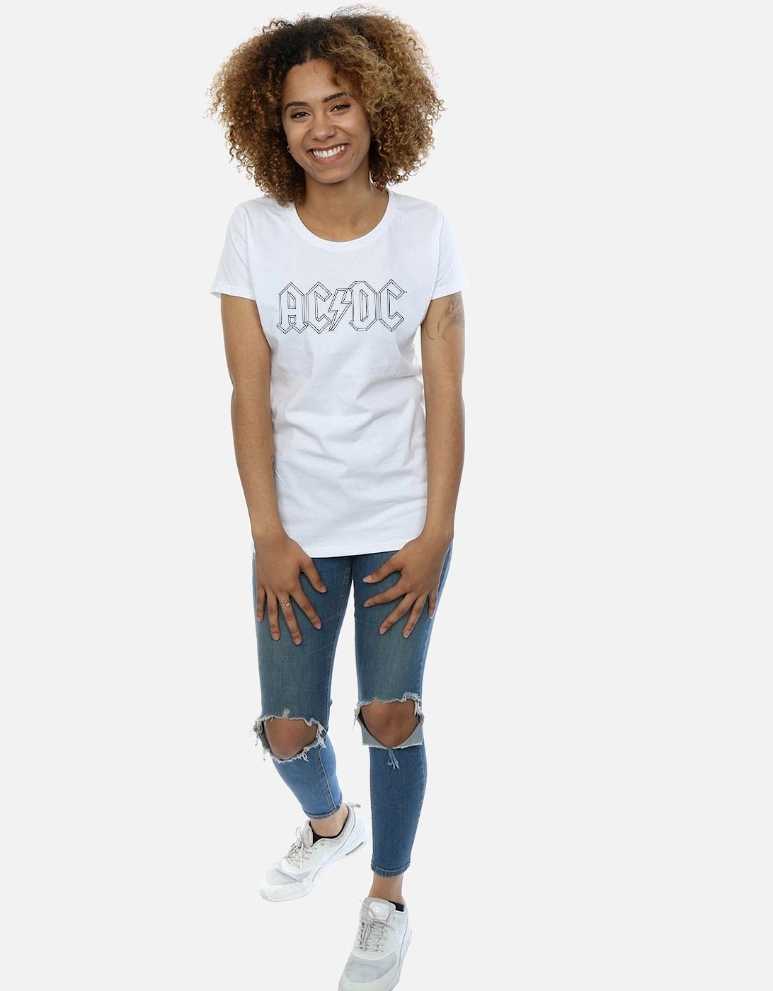 Womens/Ladies Black Outline Logo Cotton T-Shirt