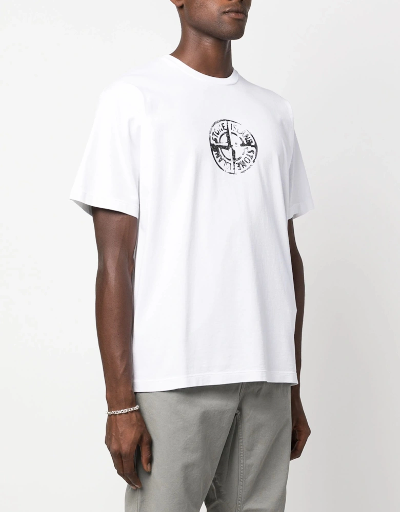 Circle Stamp Three Logo Print T-Shirt in White