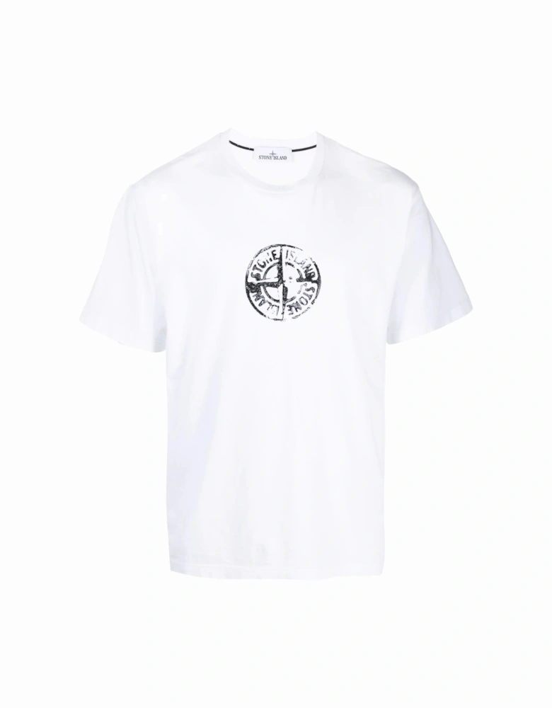 Circle Stamp Three Logo Print T-Shirt in White
