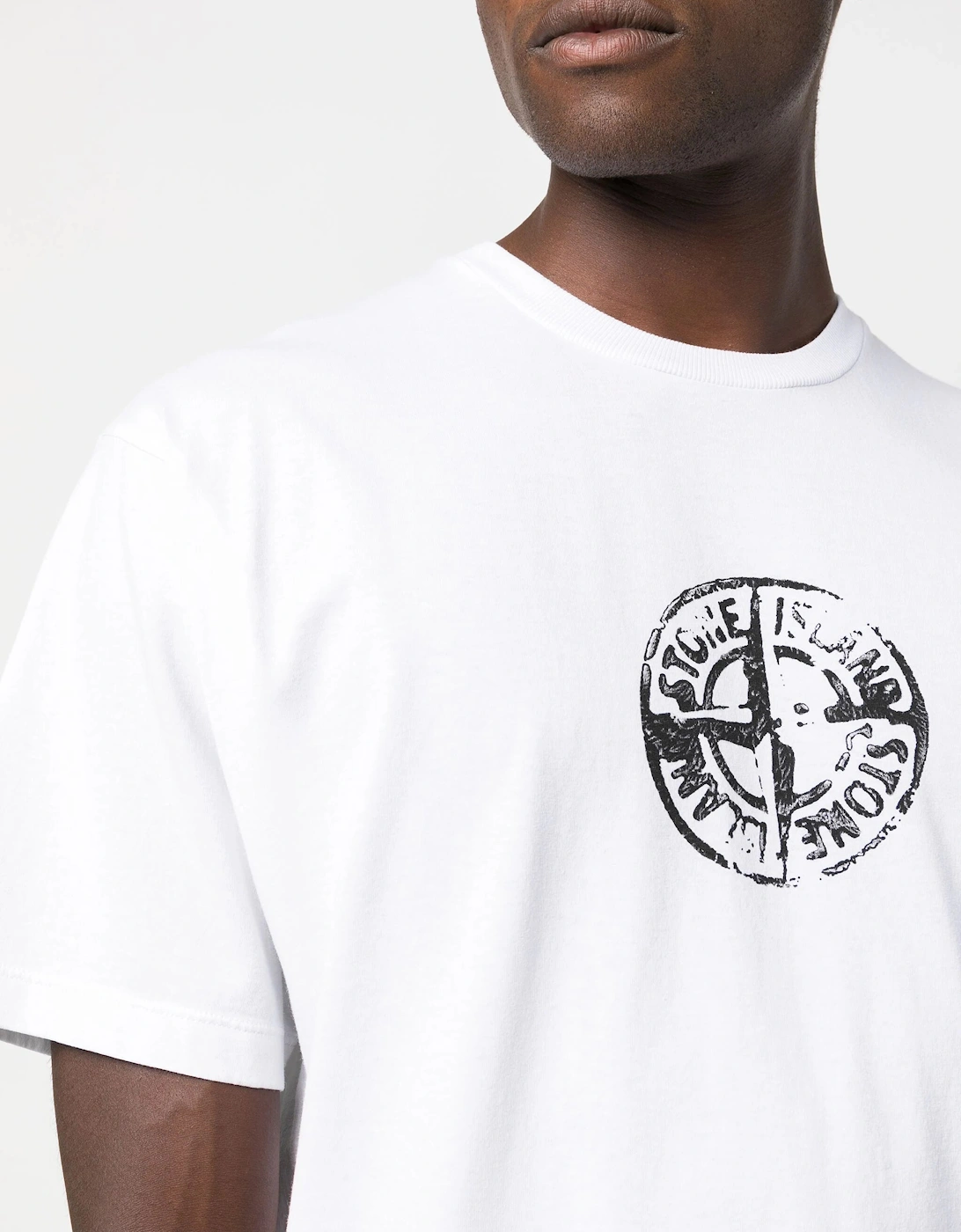 Circle Stamp Three Logo Print T-Shirt in White